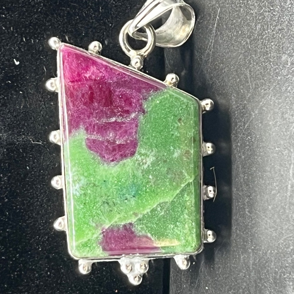 Vintage Artisan Ruby Zoisite Silver
Handmade Pendant